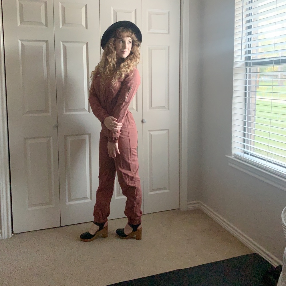 Orange brown fall style boiler suit/jumpsuit